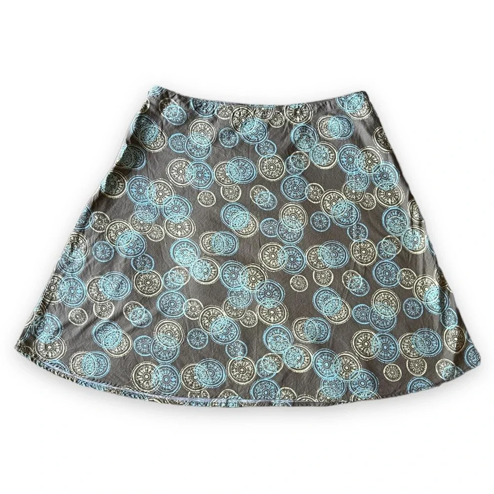 I.E. Petite A-Line Cotton Skirt Gray Blue & White Circles Snowflakes Womens 10 P